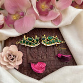 Vriksham Designer Pearls Coted Peacock Green Emerald Style Kundan Jadau Press Bugadi-J3785